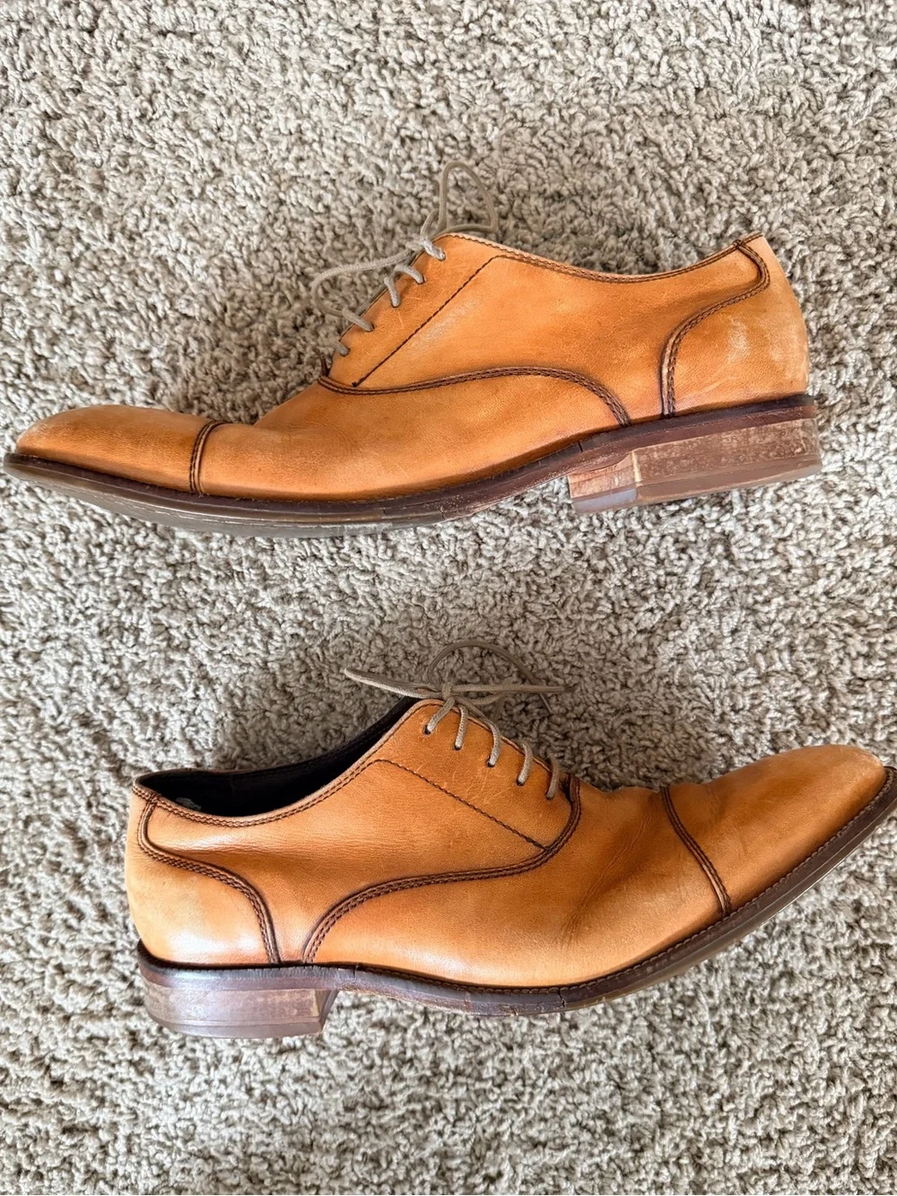 Cole Haan Tan Leather Cap-Toe Oxfords